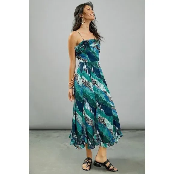 chinese dress ladies Anthropologie x Plenty Tracy Reese Striped Ruffle Maxi Dress Size Small NEW   Finds For You